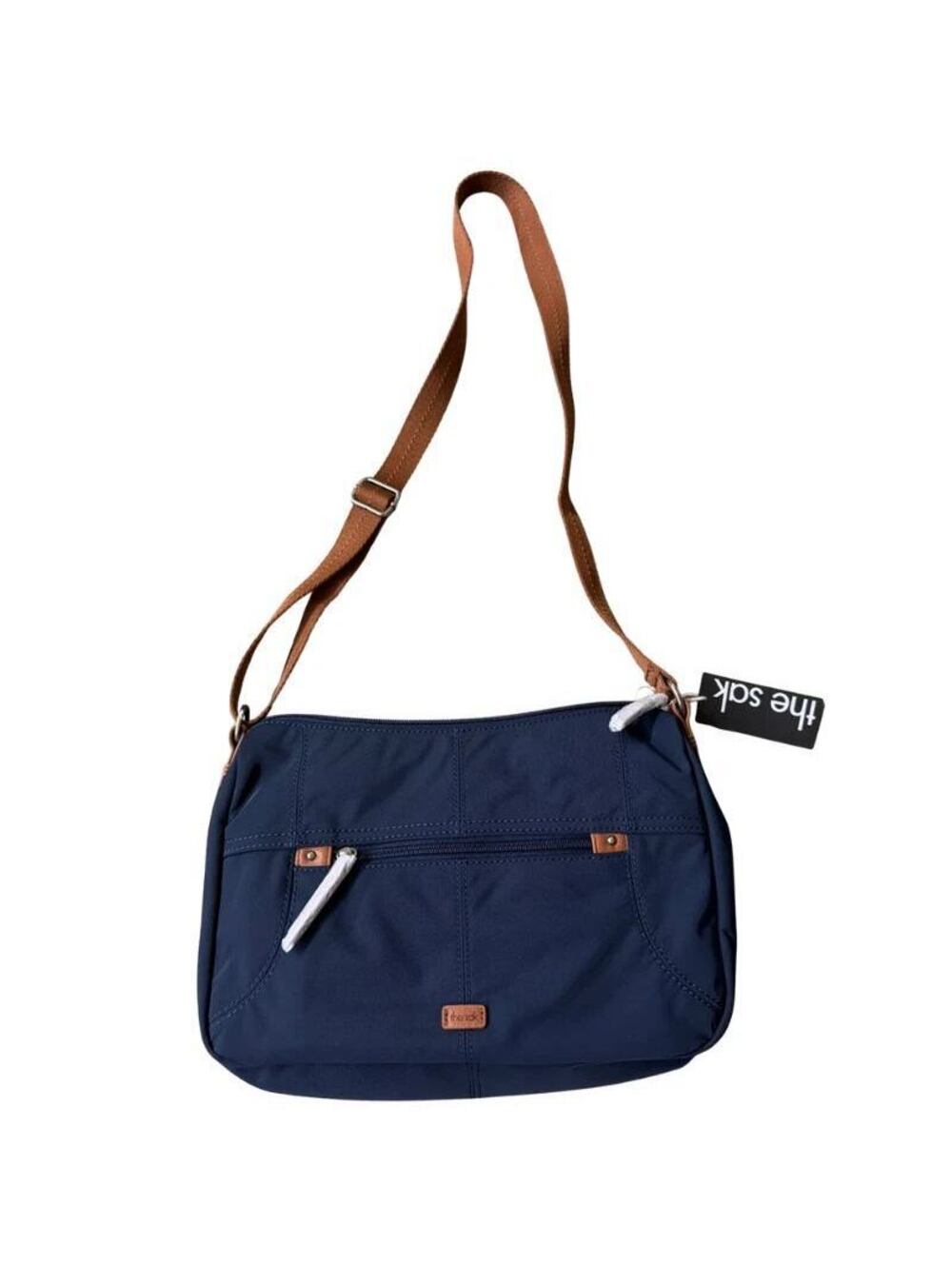 The Sak Womens Navy Nylon Crossbody Shoulder Bag Brown Strap NWT